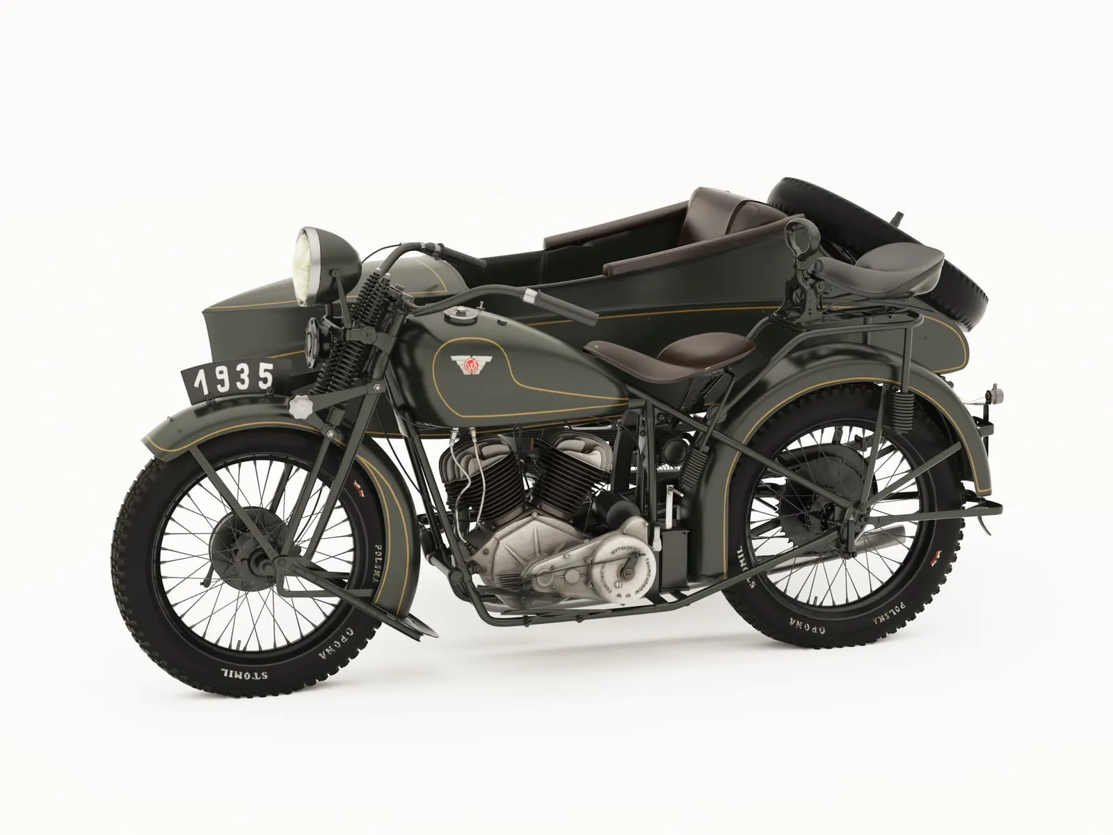 A 3D model of the vintage 1935 Sokół 1000 motorcycle with a sidecar, digitized by Carbon Studio for the Museum of Technology and Industry NOT in Warsaw