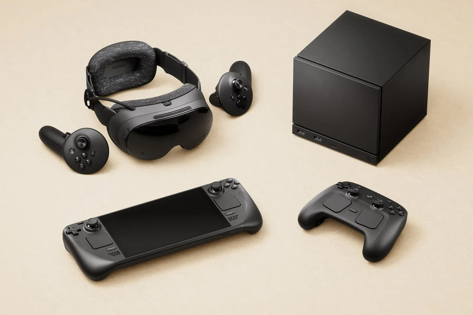 The Steam hardware family: Steam Frame, Steam Machine, Steam Controller and Steam Deck
